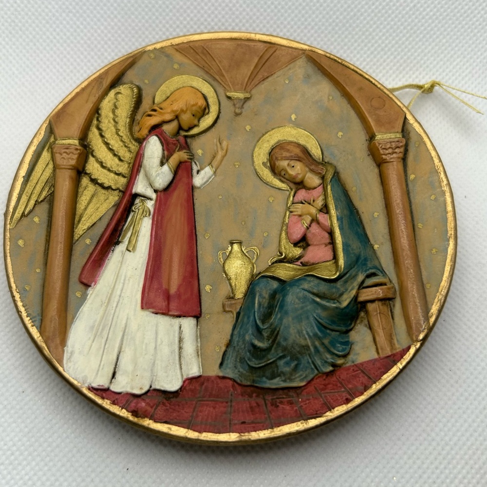 Vintage Fontanini Christmas ornament The Annunciation 1995 mini plate in box
